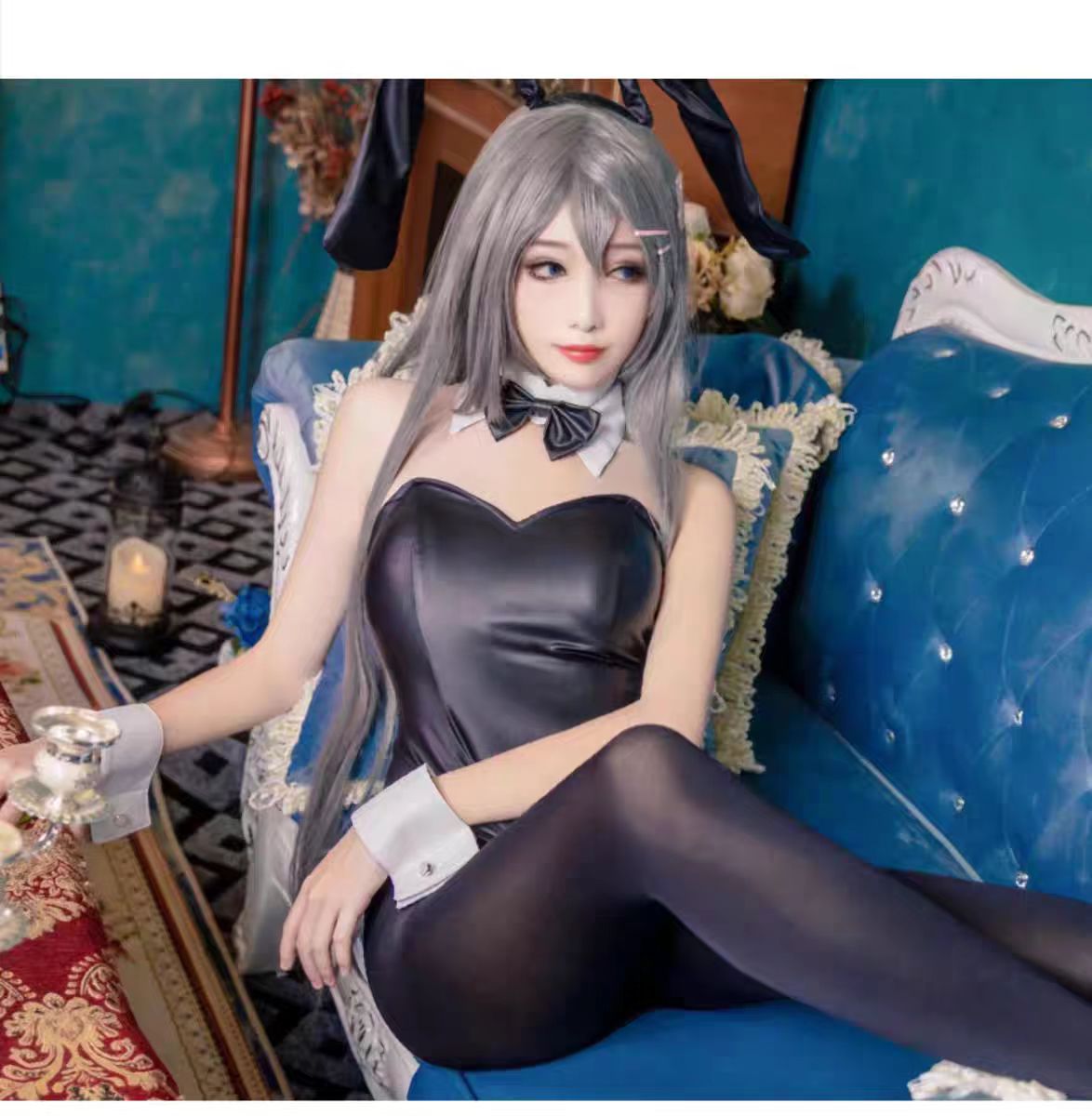Anime Cosplay Jumpsuit - セクシーなバニーガール桜島麻衣コスプレ衣装ジャンプスーツバニーセンパイ桜島麻衣コスプレフェイクレザーウサギボディスーツ女性