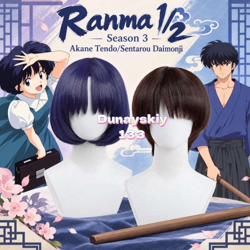 天童あかね、大門寺仙太郎のコスプレ用ウィッグ。短い紫色と青色 - Anime Cosplay Blue Hair のレビューと価格